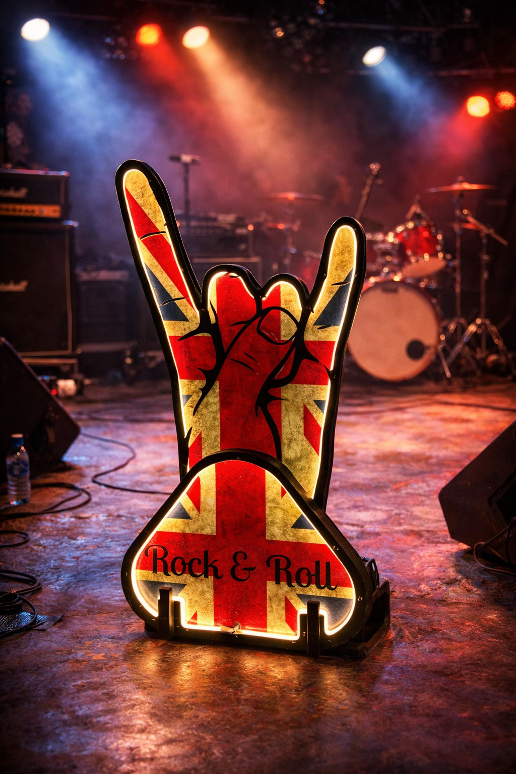 Retro Union Jack Guitar Stand with LED Lighting